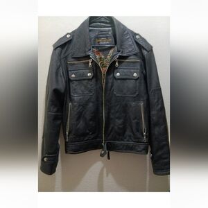 Men's Black Leather Jacket with Paisley Lining